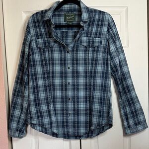 Woolrich Women’s Blue Plaid Western Shirt with snaps size M